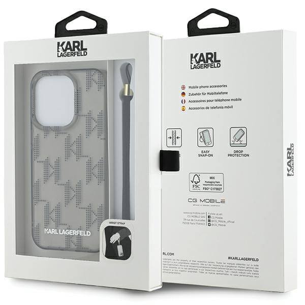 Etui til Apple iPhone 15 Pro Max, Karl Lagerfeld, IML Luxury Monogram KL Mønster med Strop, Sort