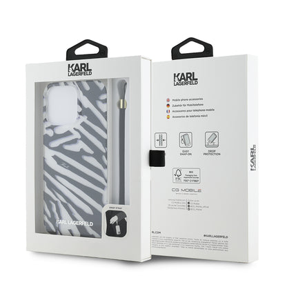 Case for Apple iPhone 15 Pro Max, Karl Lagerfeld, IML Luxury Zebra Pattern with Strap, Black