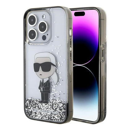 Etui til Apple iPhone 15 Pro Max, Karl Lagerfeld, Liquid Glitter Ikonik Karl, Gennemsigtig