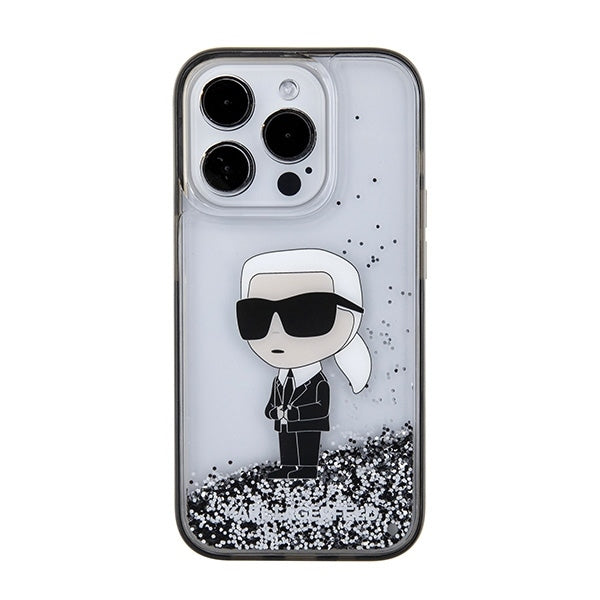 Etui til Apple iPhone 15 Pro Max, Karl Lagerfeld, Liquid Glitter Ikonik Karl, Gennemsigtig