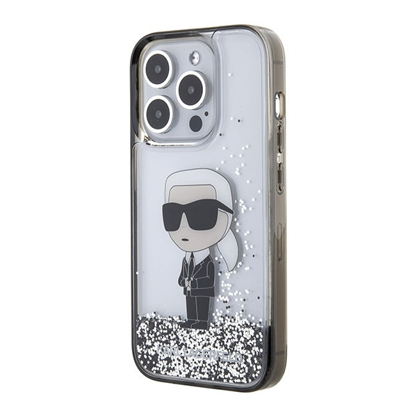 Etui til Apple iPhone 15 Pro Max, Karl Lagerfeld, Liquid Glitter Ikonik Karl, Gennemsigtig