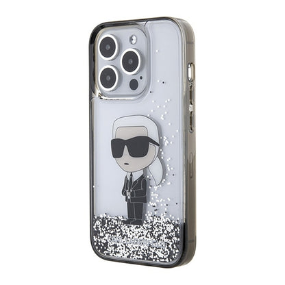 Etui til Apple iPhone 15 Pro Max, Karl Lagerfeld, Liquid Glitter Ikonik Karl, Gennemsigtig