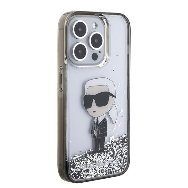 Etui til Apple iPhone 15 Pro Max, Karl Lagerfeld, Liquid Glitter Ikonik Karl, Gennemsigtig