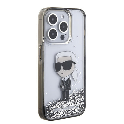 Etui til Apple iPhone 15 Pro Max, Karl Lagerfeld, Liquid Glitter Ikonik Karl, Gennemsigtig