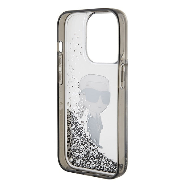 Etui til Apple iPhone 15 Pro Max, Karl Lagerfeld, Liquid Glitter Ikonik Karl, Gennemsigtig