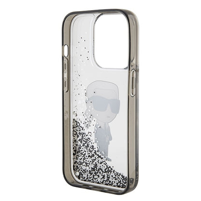 Etui til Apple iPhone 15 Pro Max, Karl Lagerfeld, Liquid Glitter Ikonik Karl, Gennemsigtig