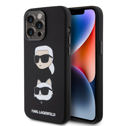 Etui til Apple iPhone 15 Pro Max, Karl Lagerfeld, Silicone Karl & Choupette Heads, Sort