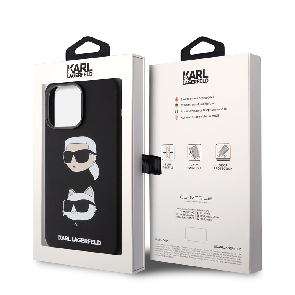 Etui til Apple iPhone 15 Pro Max, Karl Lagerfeld, Silicone Karl & Choupette Heads, Sort
