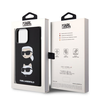 Etui til Apple iPhone 15 Pro Max, Karl Lagerfeld, Silicone Karl & Choupette Heads, Sort