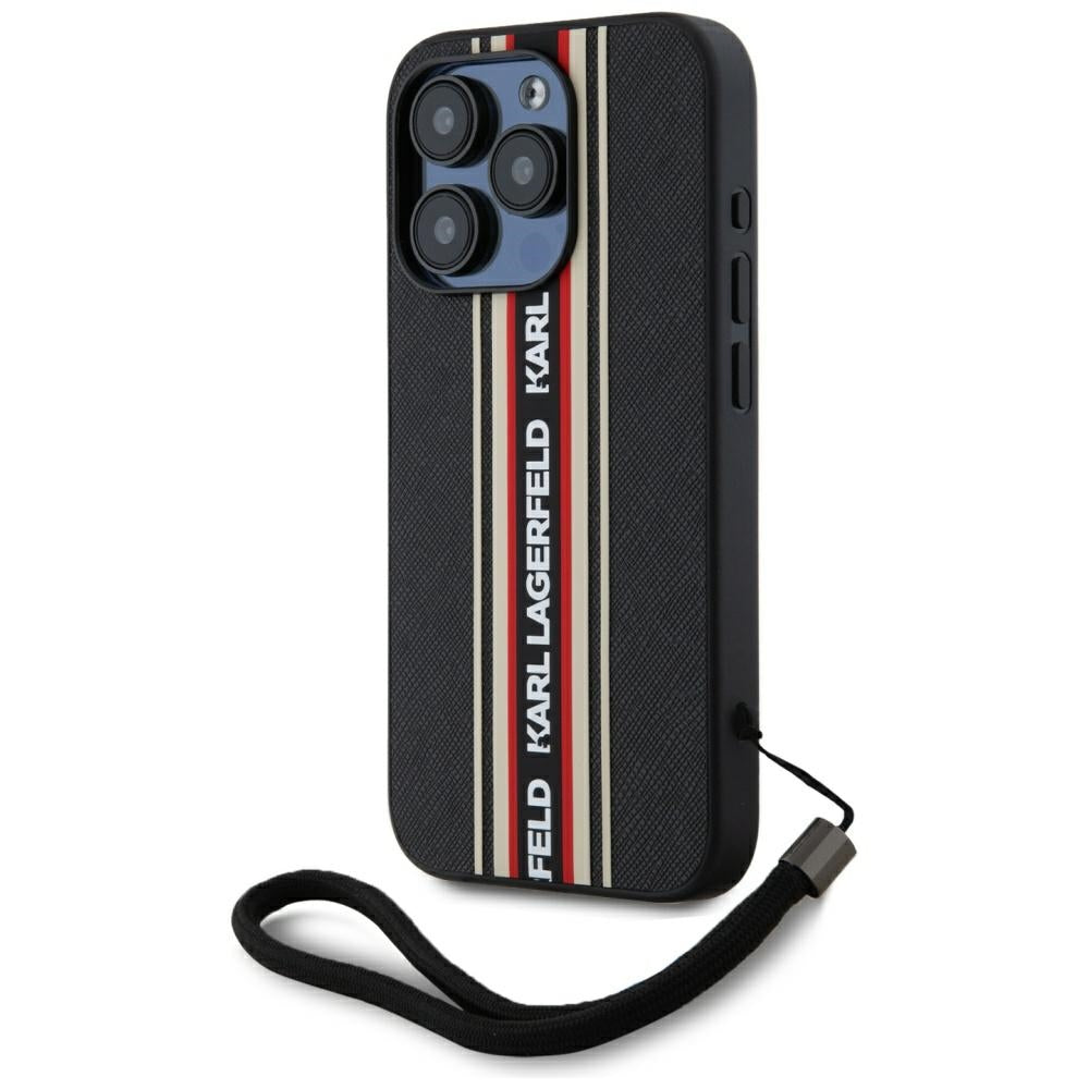 Etui til Apple iPhone 15 Pro Max, Karl Lagerfeld, Saffiano Athleisure Stripes med Strop, Rosie