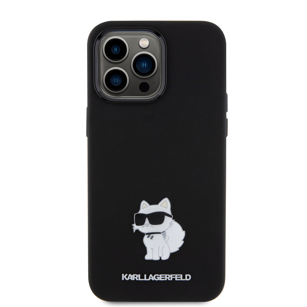 Etui til Apple iPhone 15 Pro Max, Karl Lagerfeld, Silicone Choupette Metal, Sort