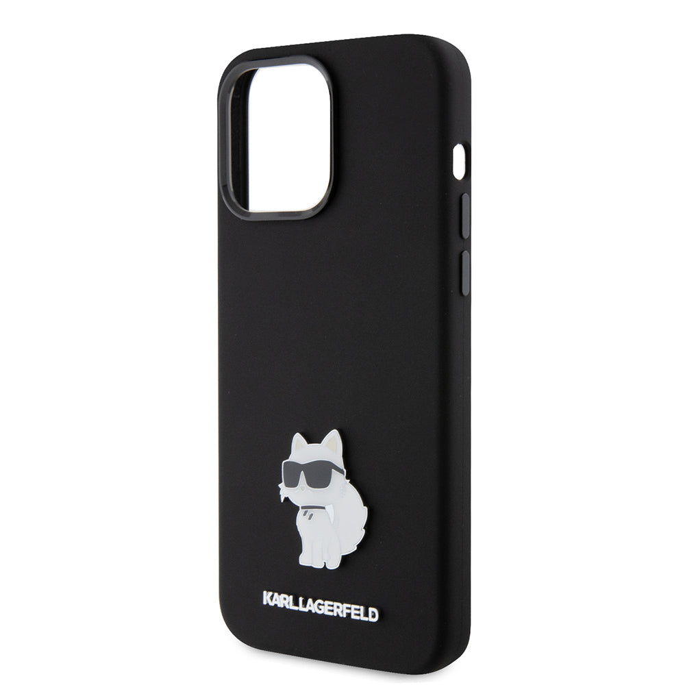 Etui til Apple iPhone 15 Pro Max, Karl Lagerfeld, Silicone Choupette Metal, Sort