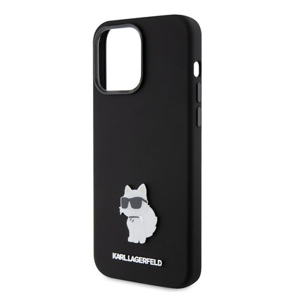 Etui til Apple iPhone 15 Pro Max, Karl Lagerfeld, Silicone Choupette Metal, Sort