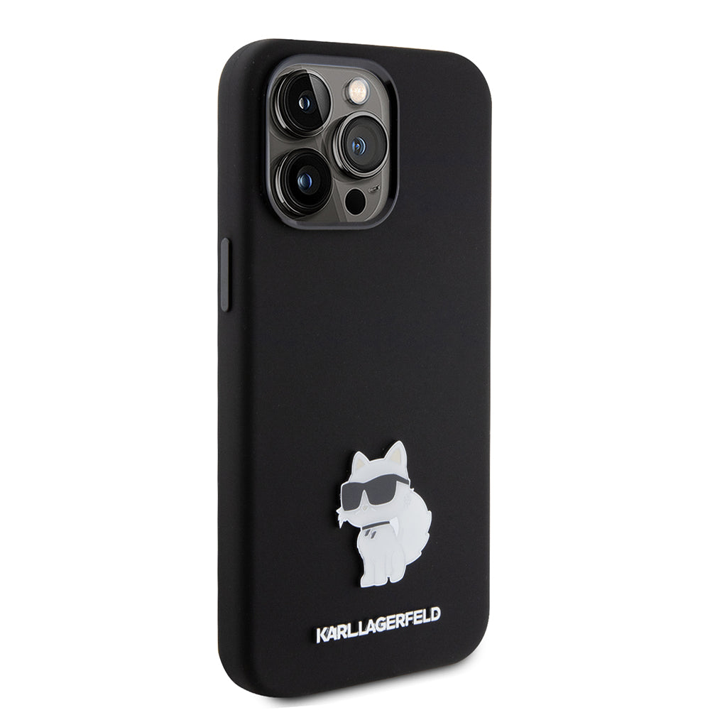 Etui til Apple iPhone 15 Pro Max, Karl Lagerfeld, Silicone Choupette Metal, Sort