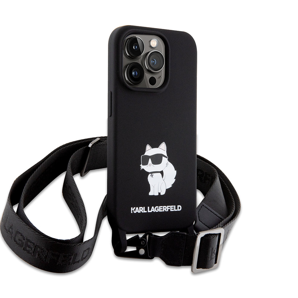 Etui til Apple iPhone 15 Pro Max, Karl Lagerfeld, Silicone Crossbody Ikonik Karl, Sort