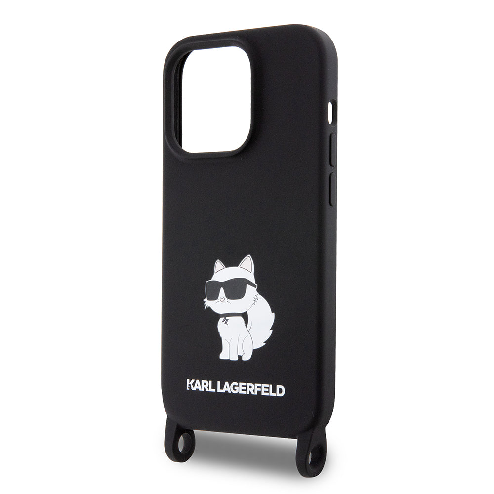 Etui til Apple iPhone 15 Pro Max, Karl Lagerfeld, Silicone Crossbody Ikonik Karl, Sort