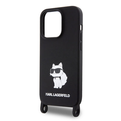 Etui til Apple iPhone 15 Pro Max, Karl Lagerfeld, Silicone Crossbody Ikonik Karl, Sort