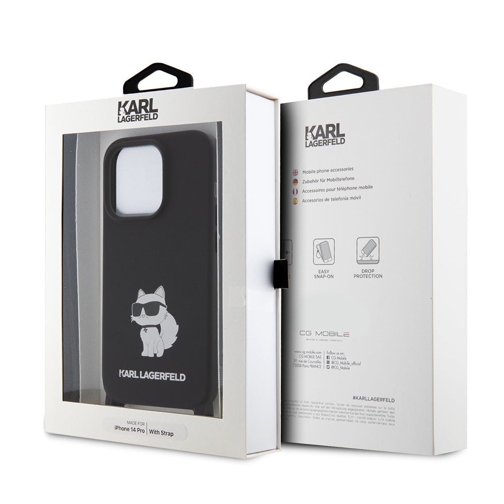 Etui til Apple iPhone 15 Pro Max, Karl Lagerfeld, Silicone Crossbody Ikonik Karl, Sort