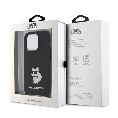 Etui til Apple iPhone 15 Pro Max, Karl Lagerfeld, Silicone Crossbody Ikonik Karl, Sort