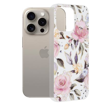 Cover til Apple iPhone 15 Pro Max, Techsuit, Marble, Hvid