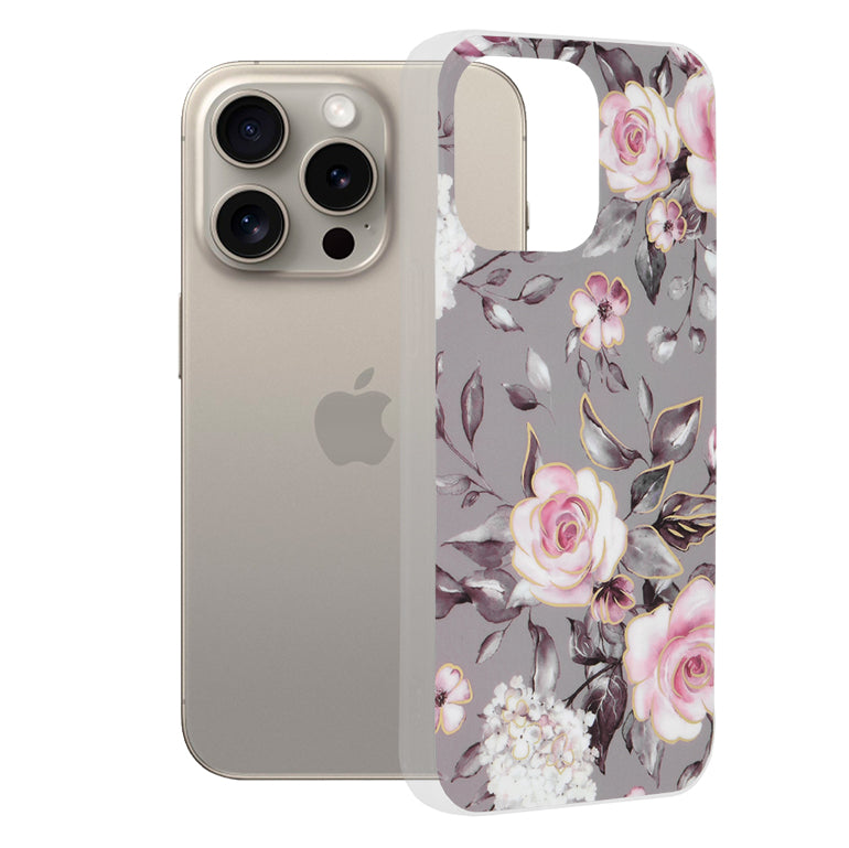 Cover til Apple iPhone 15 Pro Max, Techsuit, Marble, Grå