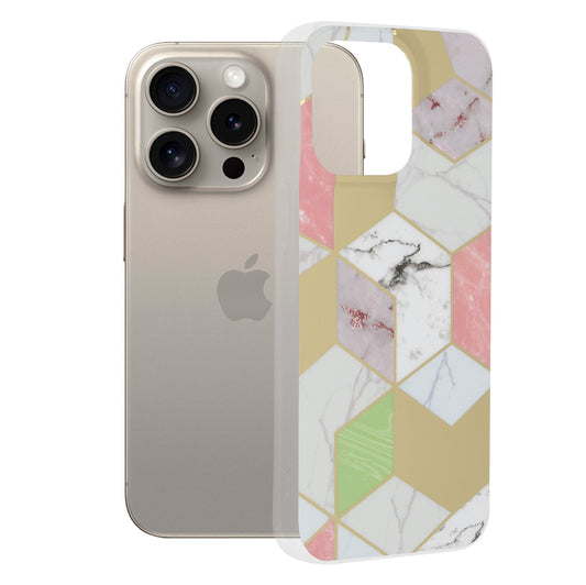 Cover til Apple iPhone 15 Pro Max, Techsuit, Marble, Lilla