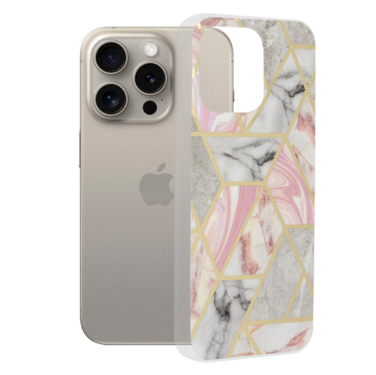 Cover til Apple iPhone 15 Pro Max, Techsuit, Marble, Pink