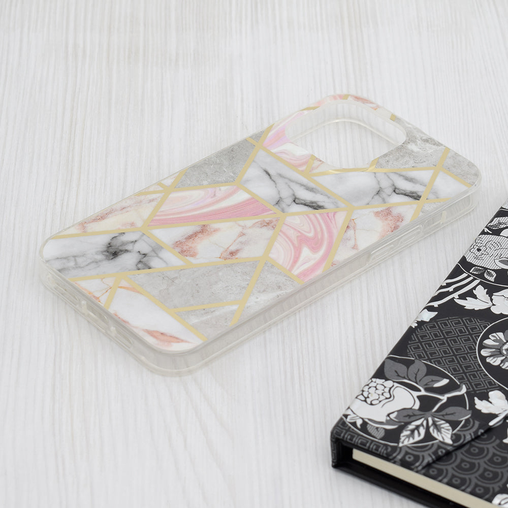 Cover til Apple iPhone 15 Pro Max, Techsuit, Marble, Pink