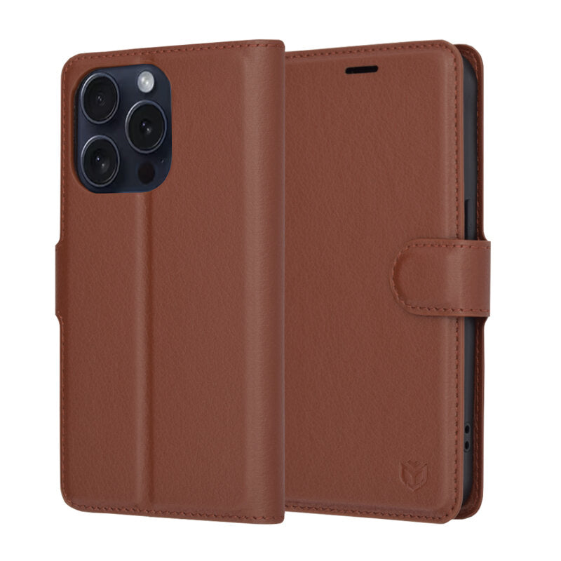 Cover til Apple iPhone 15 Pro, Techsuit, Leather Folio, Brun