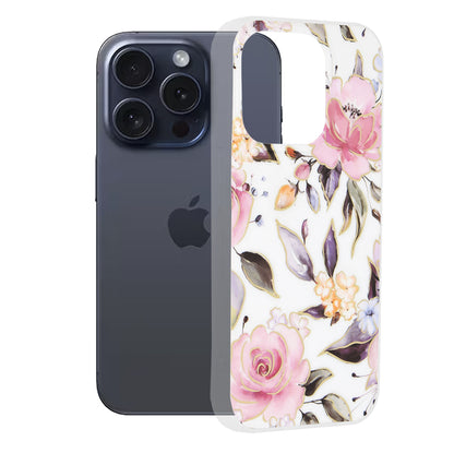 Cover til Apple iPhone 15 Pro, Techsuit, Marble, Hvid