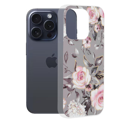 Cover til Apple iPhone 15 Pro, Techsuit, Marble, Grå
