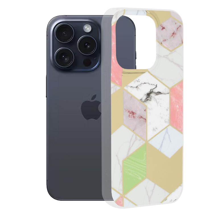 Cover til Apple iPhone 15 Pro, Techsuit, Marble, Lilla