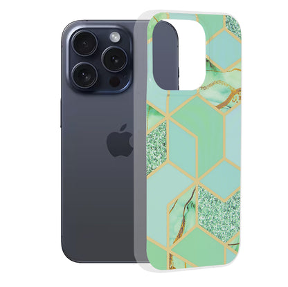 Cover til Apple iPhone 15 Pro, Techsuit, Marble, Grøn