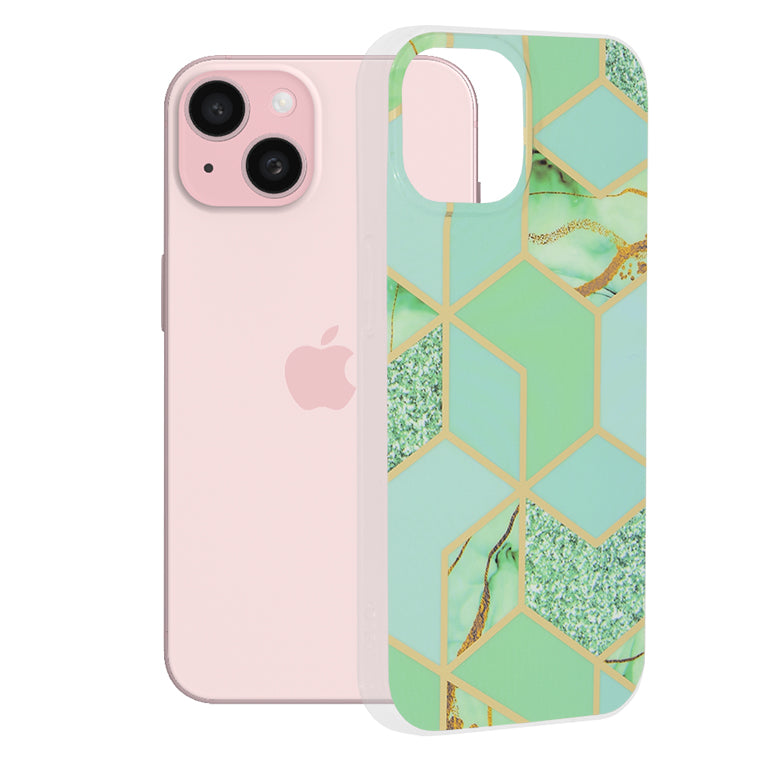 Cover til Apple iPhone 15, Techsuit, Marble, Grøn