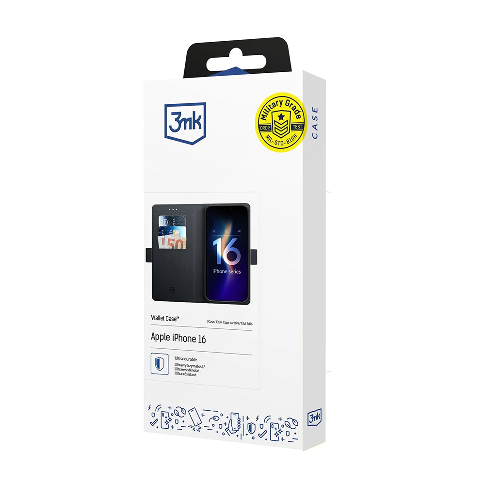 Cover til Apple iPhone 16, 3MK, Wallet, Sort