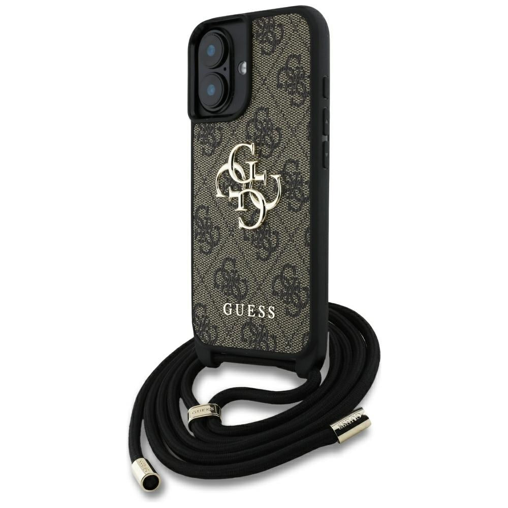 Etui til Apple iPhone 16, Guess, 4G CBDY Big Logo med snorestrop, Brun