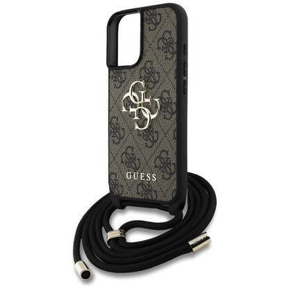 Etui til Apple iPhone 16, Guess, 4G CBDY Big Logo med snorestrop, Brun