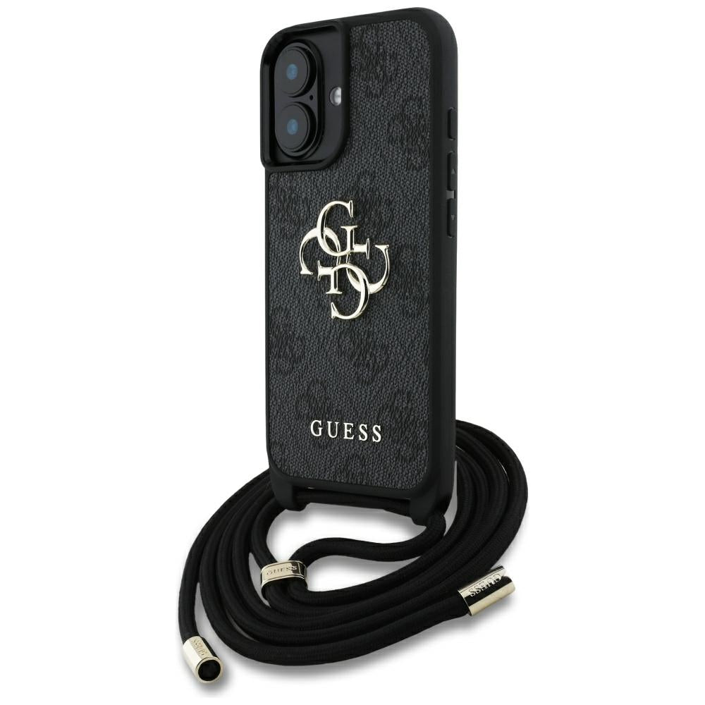 Etui til Apple iPhone 16, Guess, 4G CBDY Big Logo med snorestrop, Sort