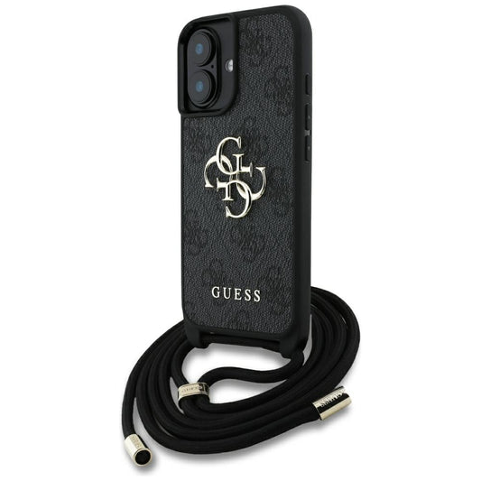 Etui til Apple iPhone 16, Guess, 4G CBDY Big Logo med snorestrop, Sort