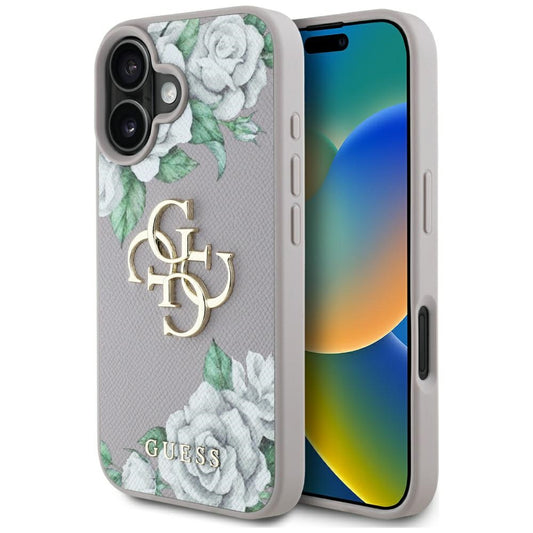 Etui til Apple iPhone 16, Guess, 4G Grained Roses Big Logo, Lilla