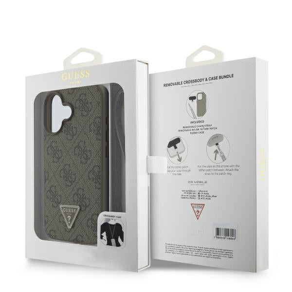 Etui til Apple iPhone 16, Guess, Crossbody 4G Triangle Strass, Brun
