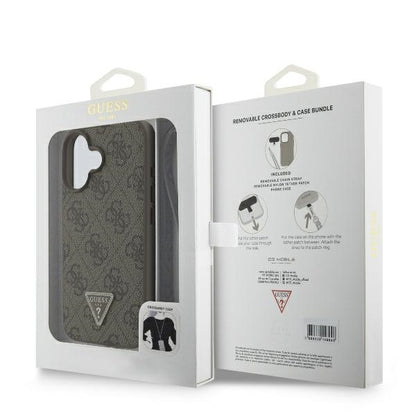 Etui til Apple iPhone 16, Guess, Crossbody 4G Triangle Strass, Brun