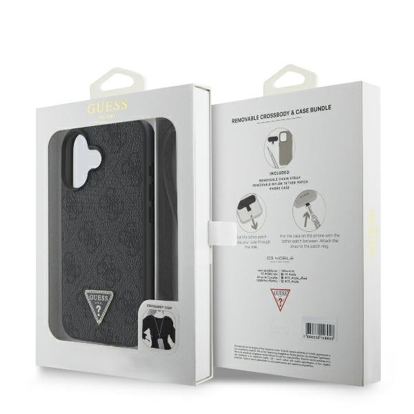 Etui til Apple iPhone 16, Guess, Crossbody 4G Triangle Strass, Sort