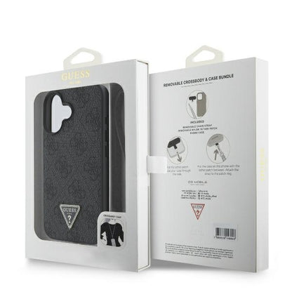 Etui til Apple iPhone 16, Guess, Crossbody 4G Triangle Strass, Sort