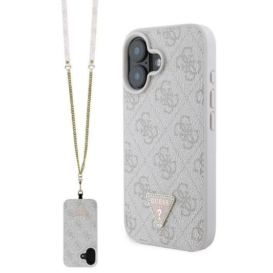 Etui til Apple iPhone 16, Guess, Crossbody 4G Triangle Strass, Pink