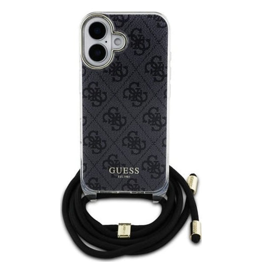 Etui til Apple iPhone 16, Guess, Crossbody Cord 4G Print, Sort