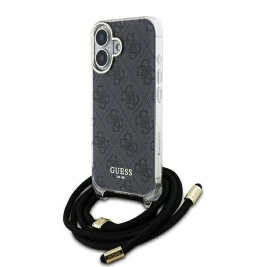 Etui til Apple iPhone 16, Guess, Crossbody Cord 4G Print, Sort