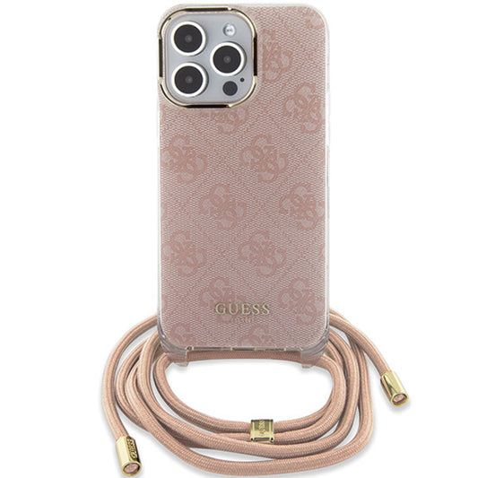 Etui til Apple iPhone 16, Guess, Crossbody Cord 4G Print, Pink