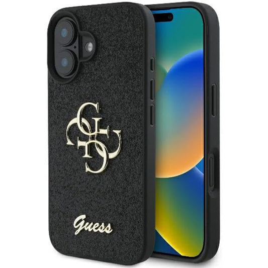 Etui til Apple iPhone 16, Guess, Fixed Glitter Big 4G, Sort