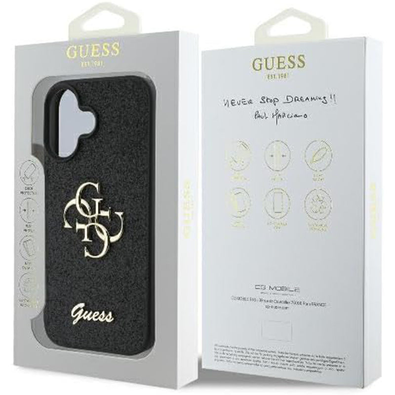 Etui til Apple iPhone 16, Guess, Fixed Glitter Big 4G, Sort